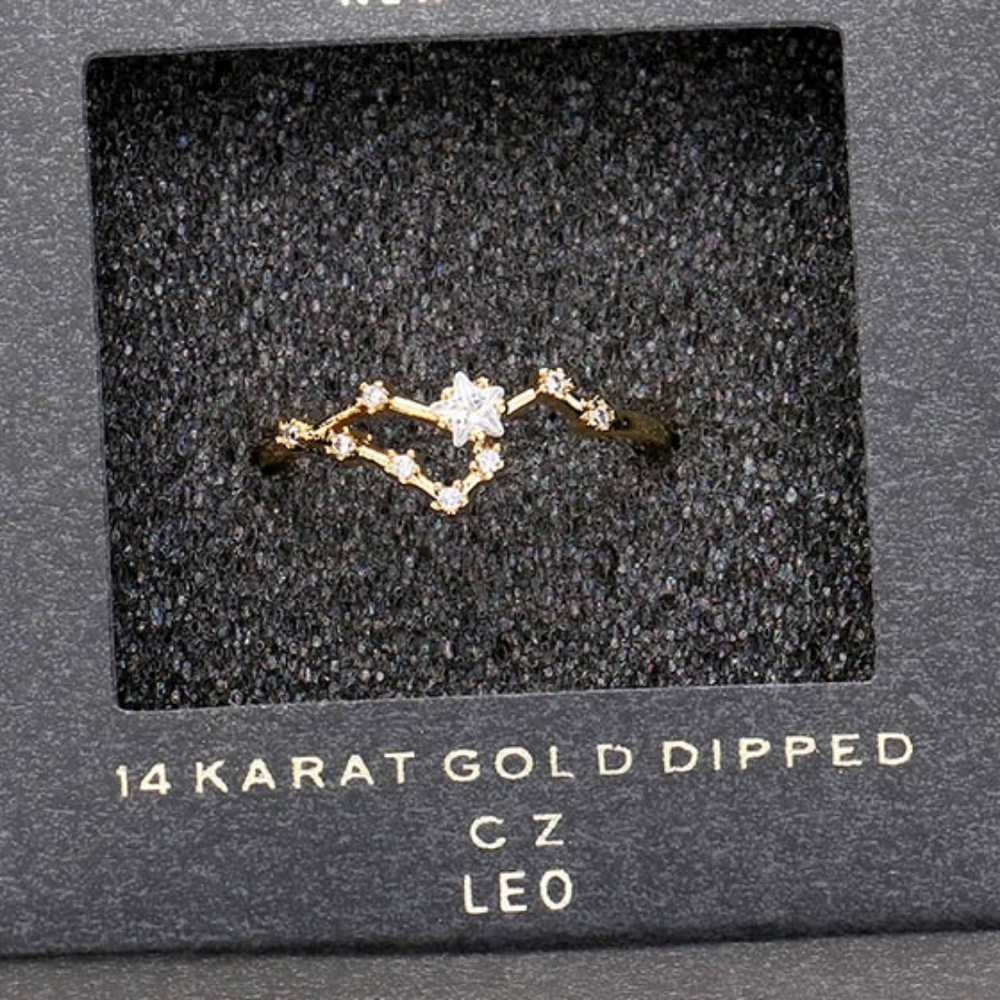 LEO Gold Dipped CZ Zodiac Ring Trendy Accessory